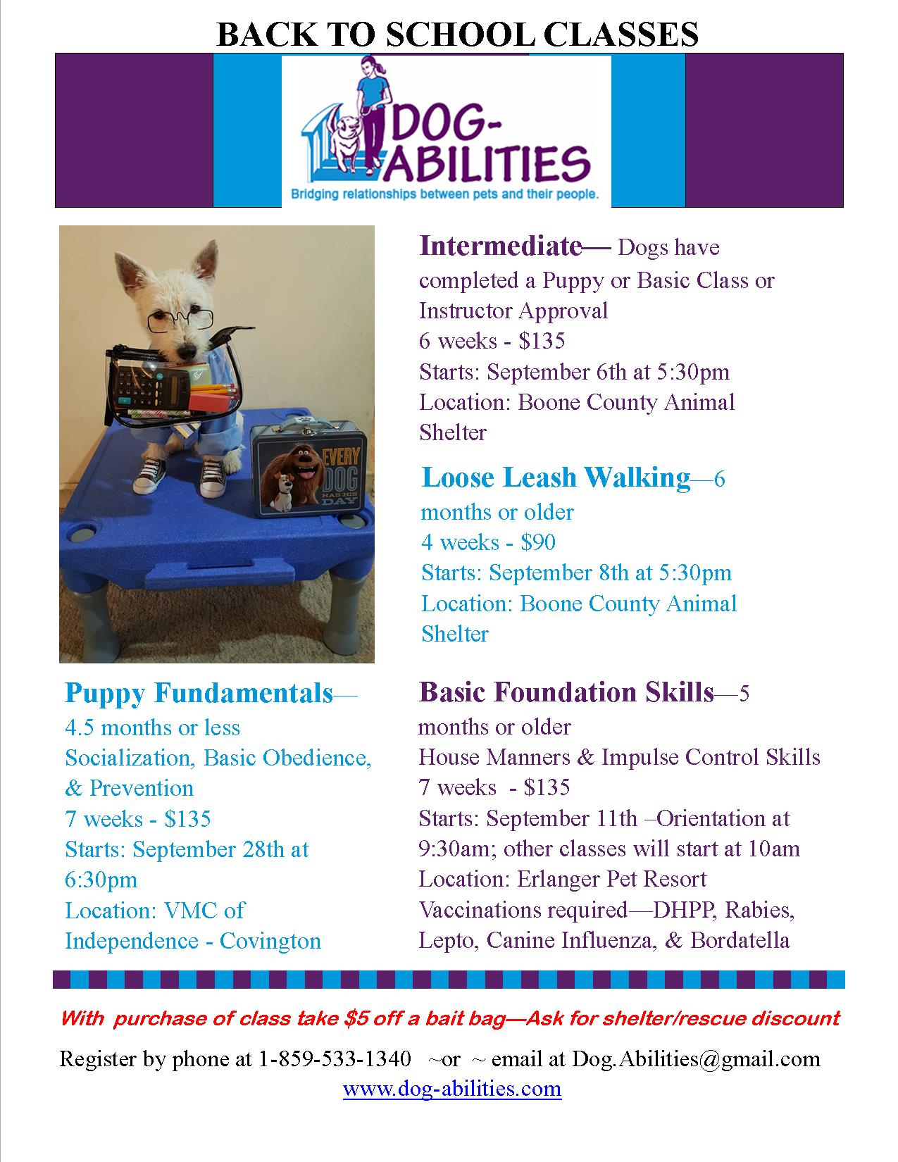 Dog-Abilities classes - Back to school 2016